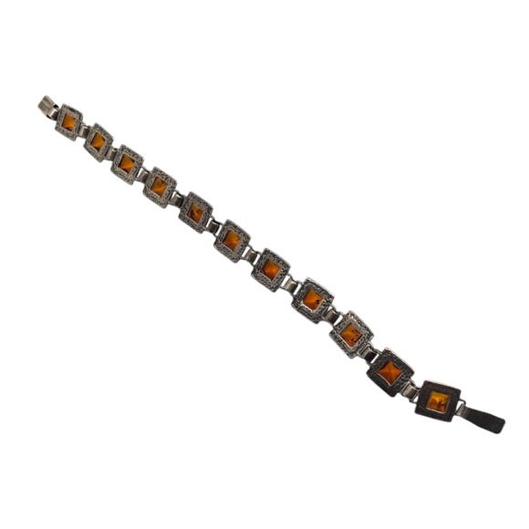 Sterling Silver Amber Station Bracelet #21102 - Picture 9 of 12